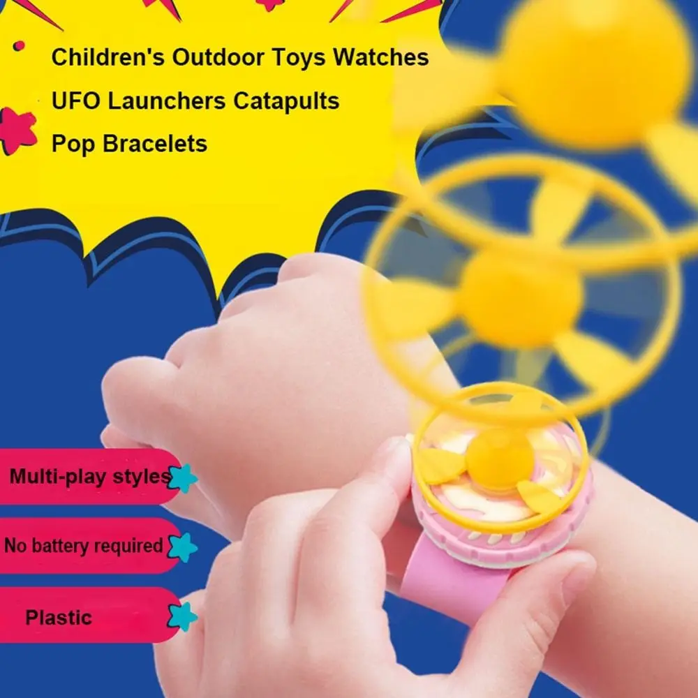 Nuevos relojes de plástico para juguetes al aire libre para niños, banda de regalo giratoria, giroscopio volador, reloj giratorio de 4 estilos