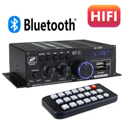 Amplificador de Som AK380 Canal 2.0, Amplificador HiFi Bluetooth, Áudio Digital Doméstico, 40W + 40W, Leitor de Música, Suporte FM, USB, SD, Graves e Agudos