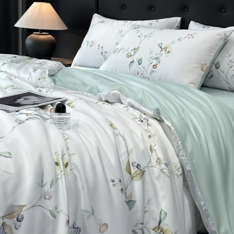 Class A Thread Count Lyocell Tencel Four Piece Bedding Set Breathable Luxury Ice Silk for Summer Naked Sleeping  Duvet Cover