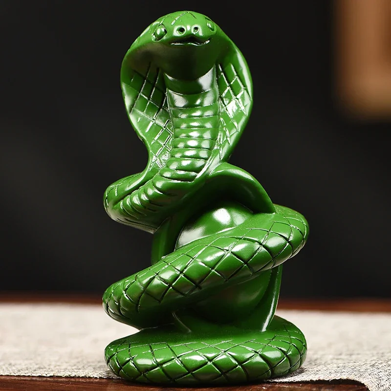 

Green Wooden Cobra Snake Figurine Ornament Rosewood，carving Luck Snake Zodiac Crafts Home Decoration, Living Room, Gift