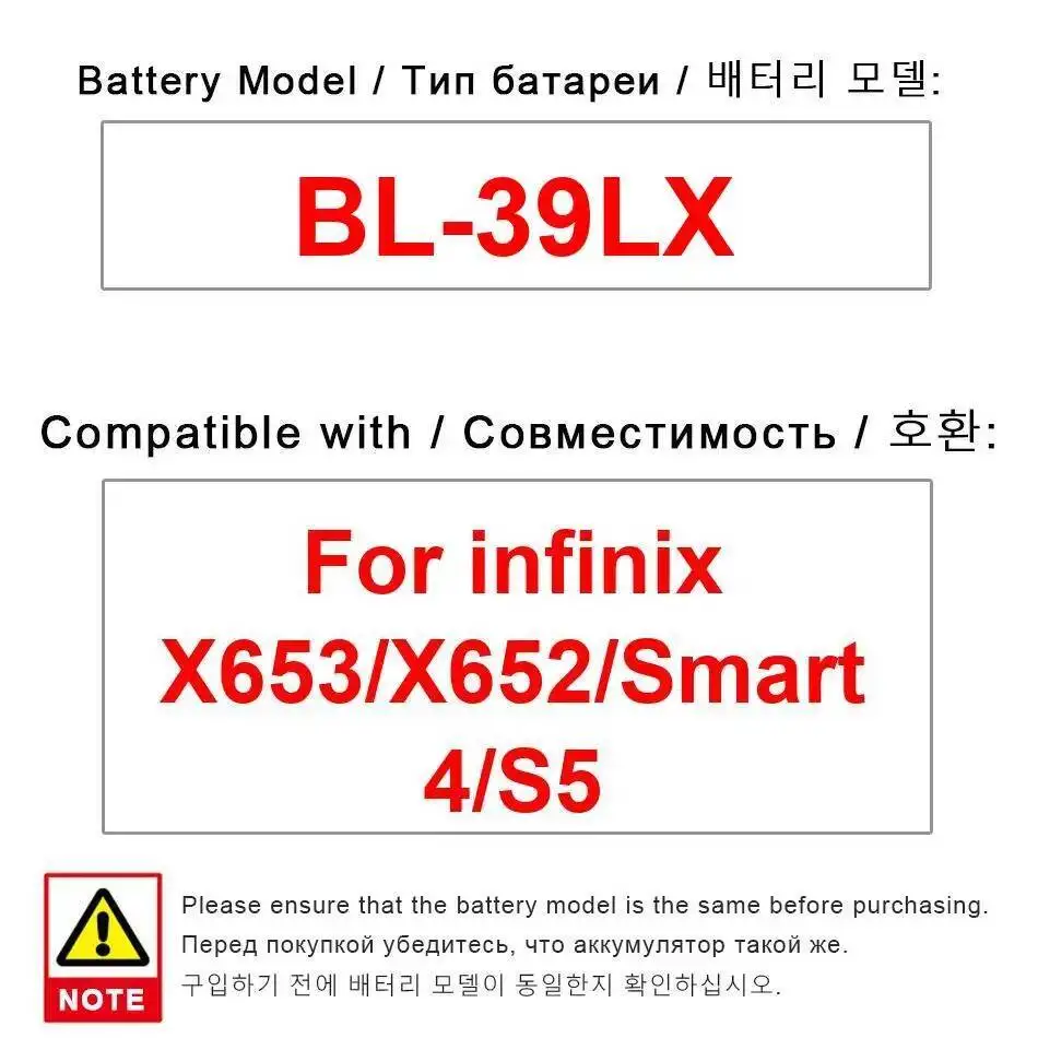 

BL-39LX Mobile Phone Battery For Infinix X653 X652 Smart 4 S5 4000Mah High-Efficiency