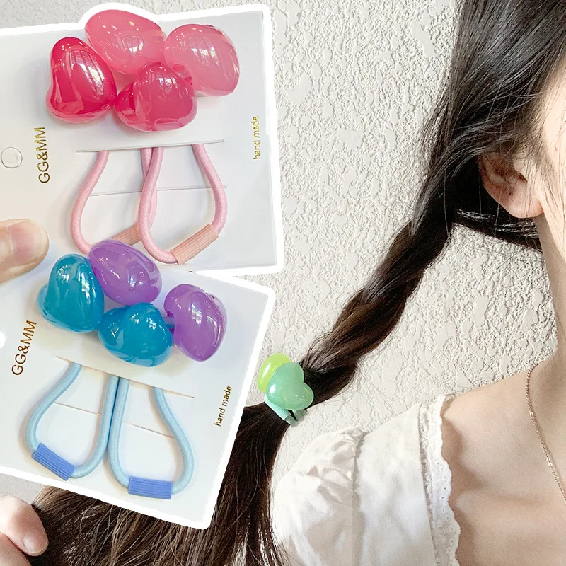 Hair Ties Candy Color Contrast Heart High Elastic Soft Durable Comfortable for Children Girls Everyday Ponytail Holders