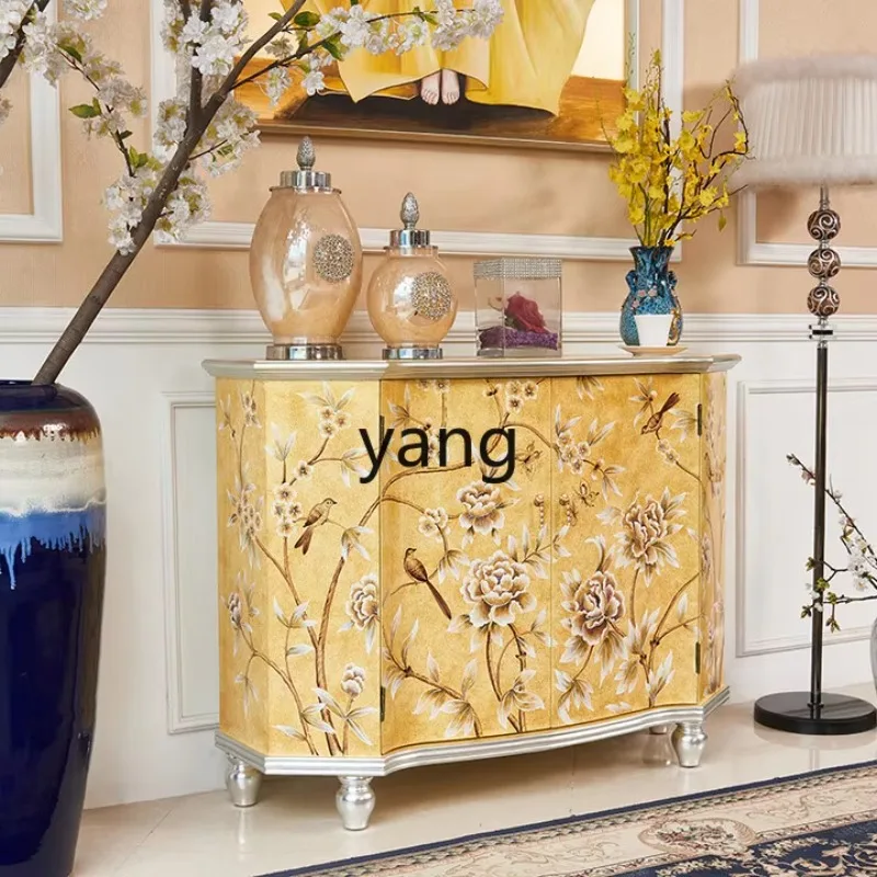 

LTT European French yellow solid wood porch cabinet foyer cabinet
