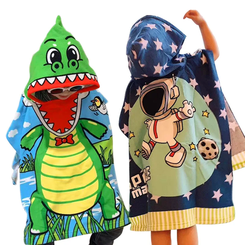 Cartoon Animals Blanket Cartoon Child Kid Hooded Cloak Infant Bathrob Baby Bath Towel Robe Cotton Boy Girl Beach Robe Astronaut