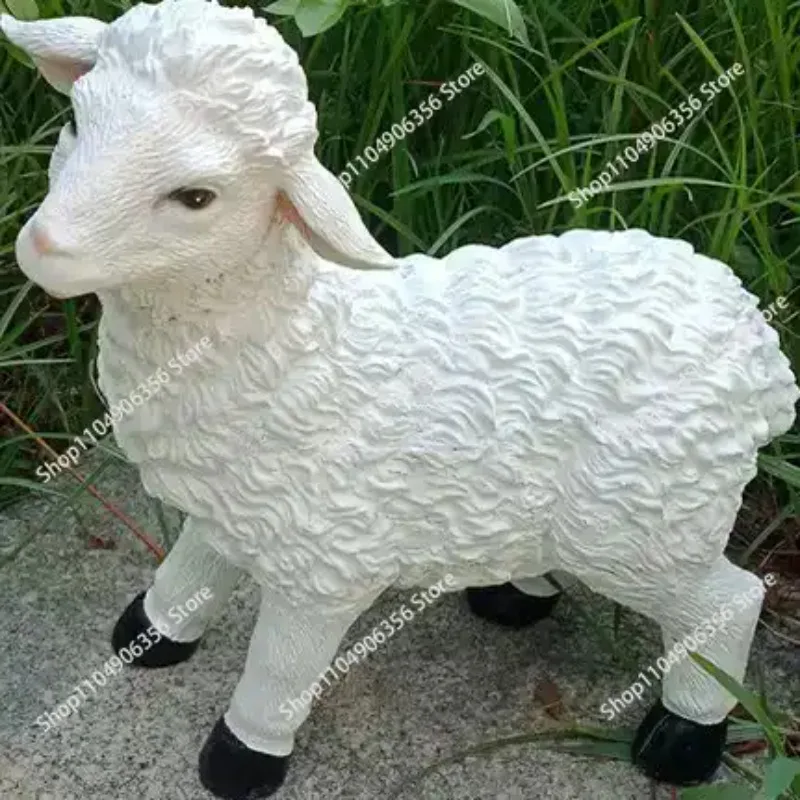 for  Cute Resin White Couple Sheep Ornaments Courtyard Garden Villa Sculpture Crafts Outdoor Landscape Figurines Decoration