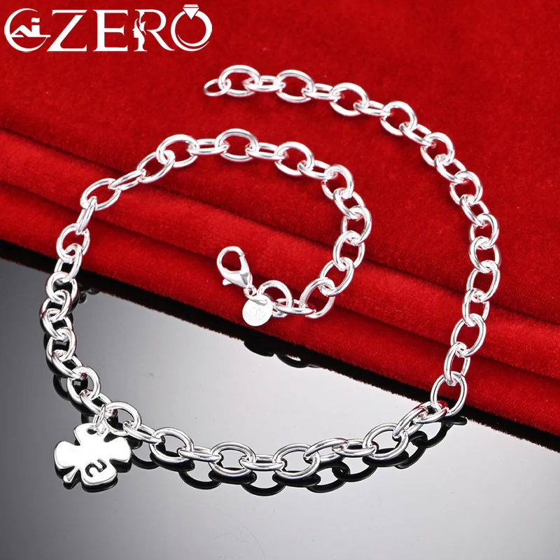 

ALIZERO 925 Sterling Silver Lucky Clover Pendat Chain Necklace for Women Men Fashion Party Charming Accessories Jewelry Gift