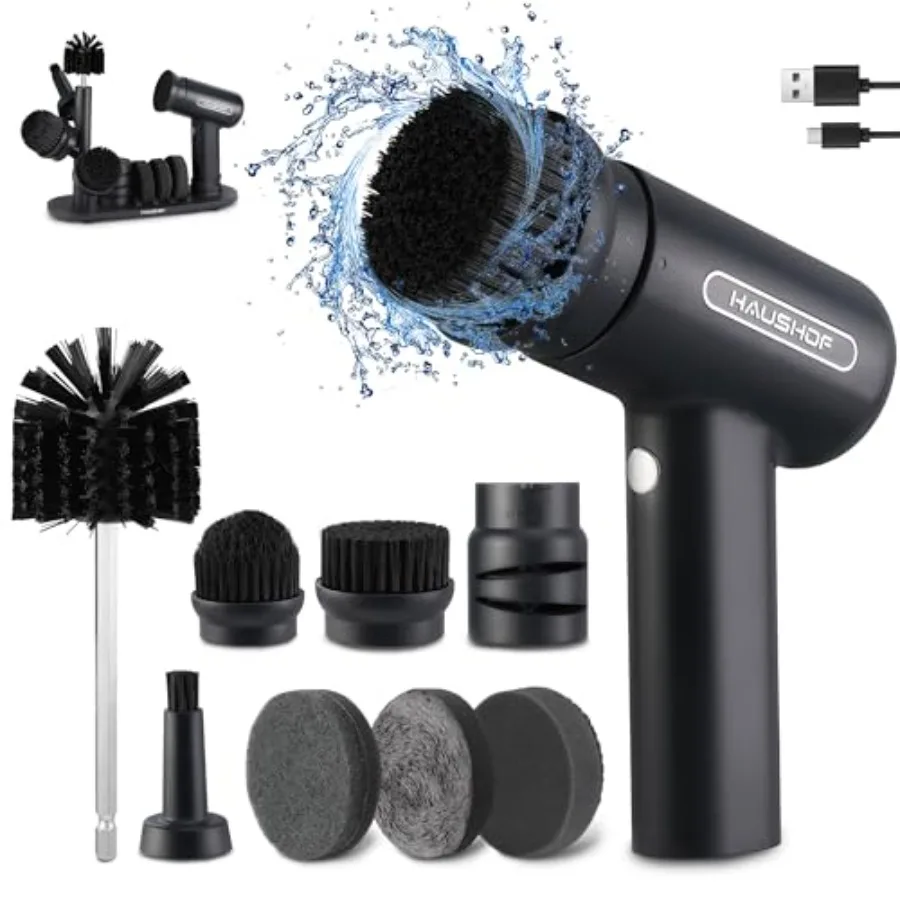

Electric spin scrubber for kitchen, sink, bathroom cleaning; ABS plastic body; white; cordless, 8 replaceable heads, 3 speeds,