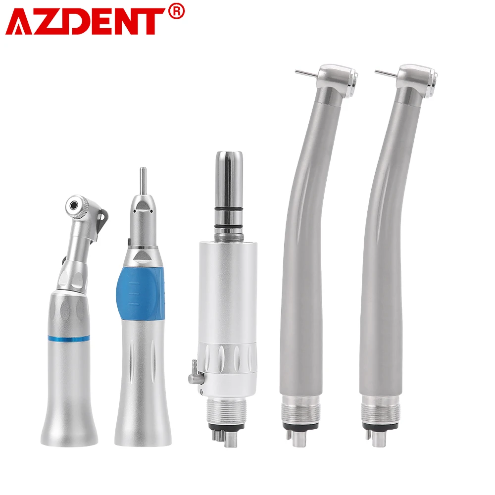 AZDENT 2024 Dental High & Low Speed Handpiece Kit 1:1 Ratio Dental Push Button E-type Air Motor 2/4 Holes Dentistry Equipments