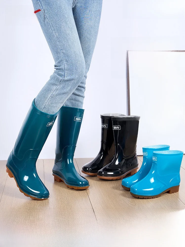 レディースミッドハイチューブレインブーツ滑り止めワークローチューブラバーシューズ釣り収穫夏通勤pvc素材