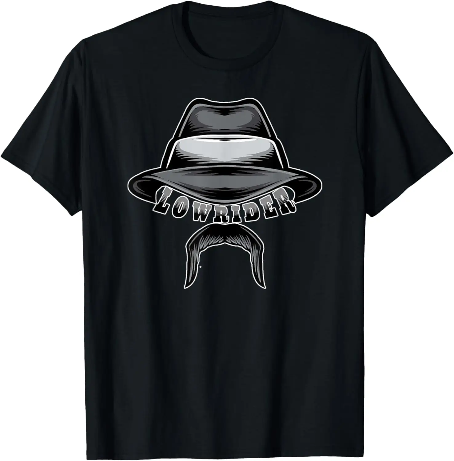 Lowrider Hat & Moustache, Chicano Cholo, Latino Low Rider T-Shirt