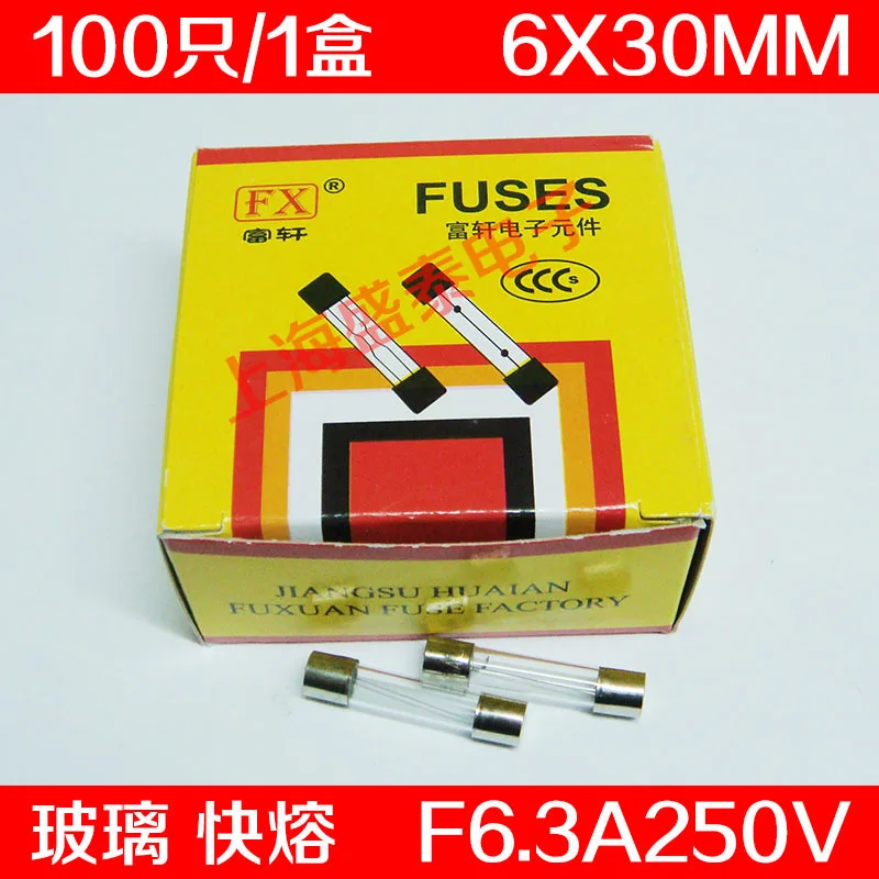 

100 PCSF6.3AL250V Glass Fuse Tube F6.3A250V F6.3A 6X30MM 100 PCS