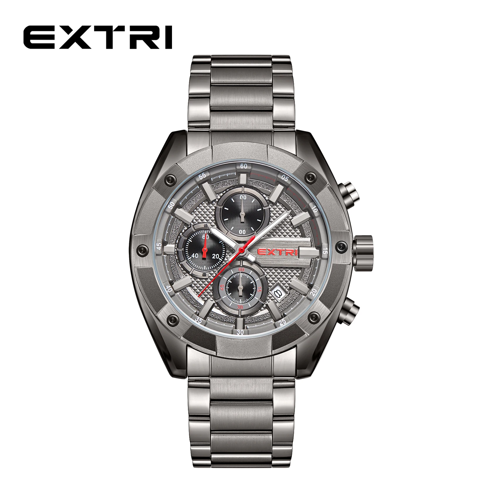 New Extri Brand Men\'s Watch Business Sports wristwatch Gunmetal Grey Plating Fashion Light Luxury Waterproof Watches for Men