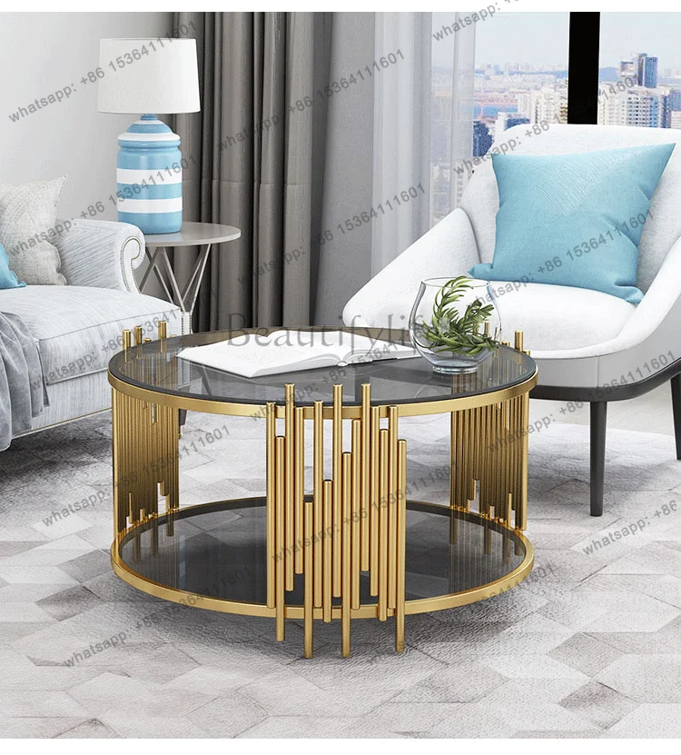 YJ Nordic small apartment light luxury rock slab marble coffee table combination modern living room round creative home simple