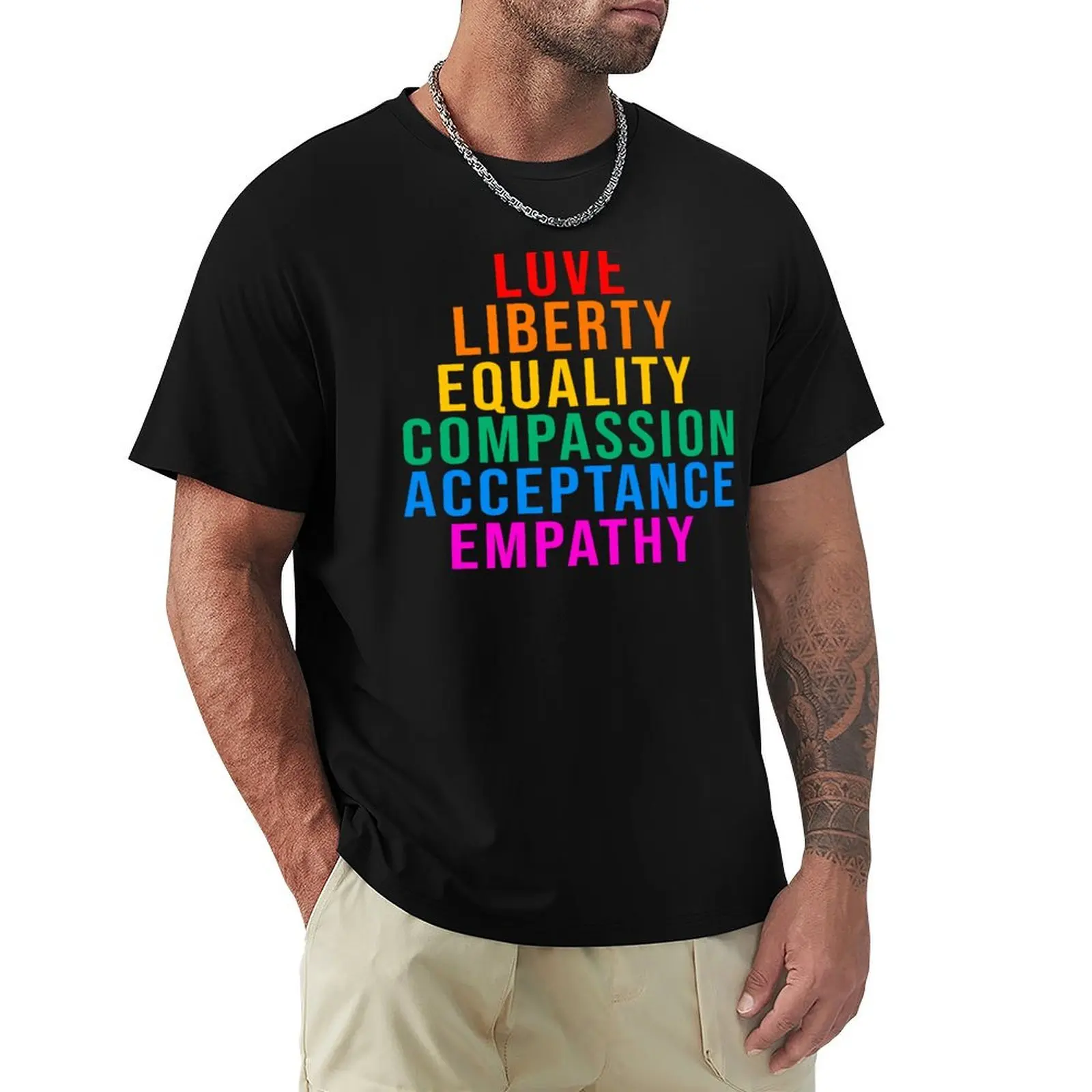 Love Liberty Equality Compassion Acceptance Empathy T-Shirt Simple Casual Short Sleeve Cotton T-Shirt