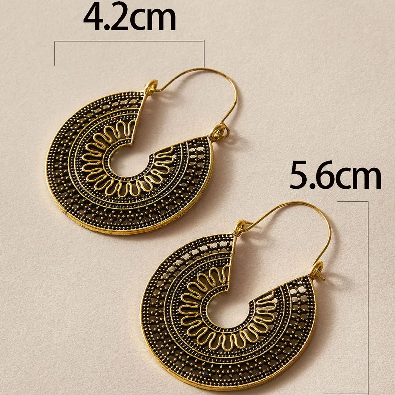 Tocona Ethnic Indian Tribal Carve Mandala Flower Drop Dangle Earring for Women Vintage Boho Silver color Earrings Brincos 5673