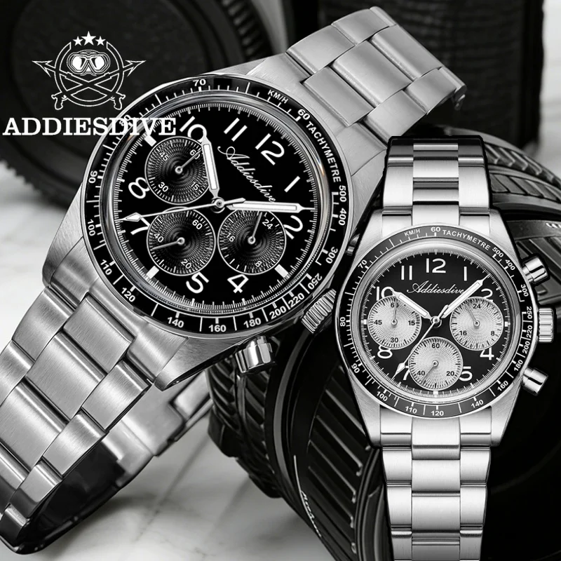 

ADDIESDVIE Men Watch BGW9 Super Luminous 316L Stainless Steel reloj hombre AD2543 10Bar Waterproof VK63 Chronograph Quartz Watch