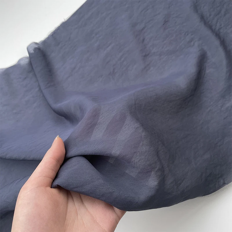 Fabric Island Solid Color Semi-Transparent Dark Gray Blue Pearlescent Silk, Linen, Tencel, Linen Fashion Fabric Hanfu Ancient St