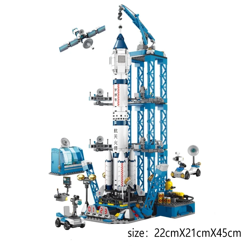 Model Building Blocks Space Rocket Launching City Aerospace Space Station Shuttle Ship Astronaut Bricks Toys