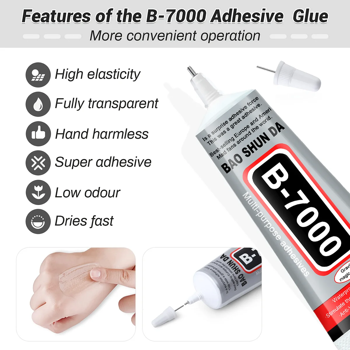 JXVX 50ML B-7000 Bande adhésif transparente Super Glue Réparation d'écran de téléphone portable Bande adhésif universelle Bijoux Artisanat Céramique Vitrage Modèles Plastique Métal Bois Hobbys Adhesive B7000 DIY Adhesi