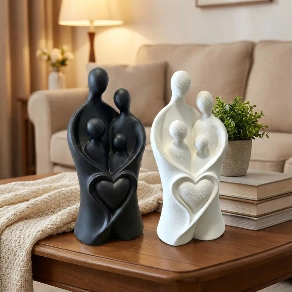 3D Printed Sculpture of A Family Hugging of Four Plastic Modern Child Hug Heart Art Figurine Unique Warm Family