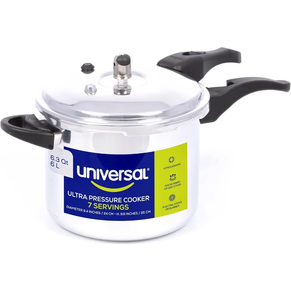 Universal 6.3 Quart / 6 Liter Anti-Rust Ultra Pressure Cooker, Aluminum Pressure Cooker for 7 Servings, Pressure Cooker