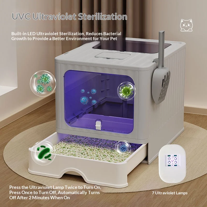 Caja arena plegable cerrada para gatos anti-olores anti-salpicaduras - imagen 4
