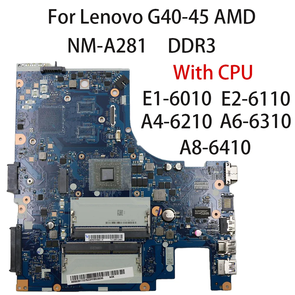 

Материнская плата для ноутбука Lenovo G40-45 AMD ACLU5 ACLU6 NM-A281 DDR3 с центральным процессором E2-6110 A6-6310 5B20F77244 5B20F77245