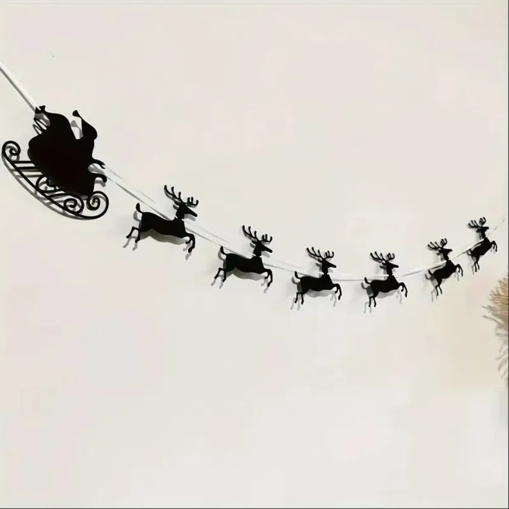 Fashion Felt Christmas Banner Santa Sleigh Vintage Bunting Pull Flag Classic Lightweight Hanging Decor Holiday Party