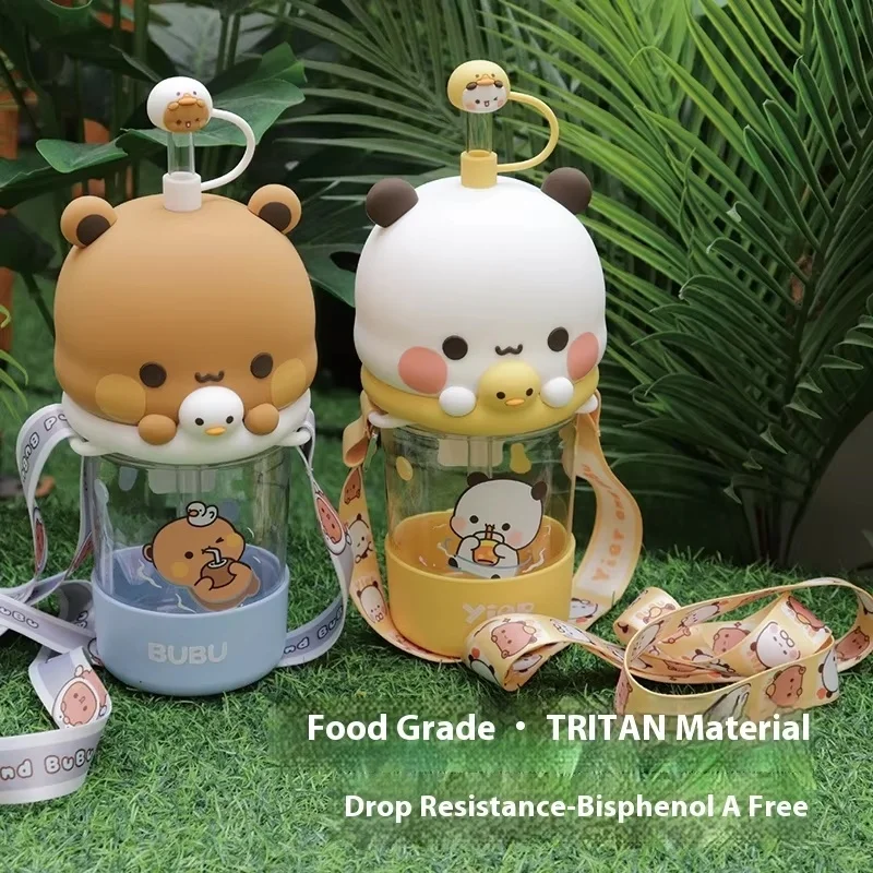 New Yier Bubu Cartoon Straw Cup Cute Water Cup High Temperature Resistant Tritan Anti Drop Summer Portable Coffee Beverage Cup