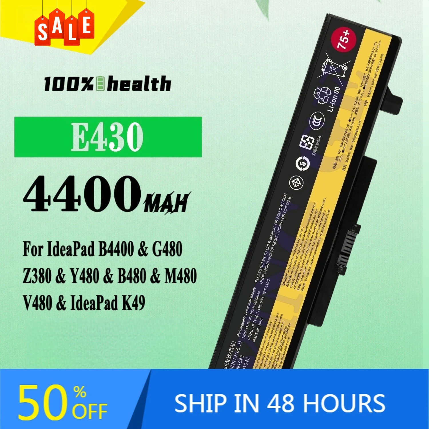 

E430 4400mAh Laptop Battery for Lenovo 0A36311K49 B480 V480 V485 V380 K4430A E531 Lithium Rechargeable Battery
