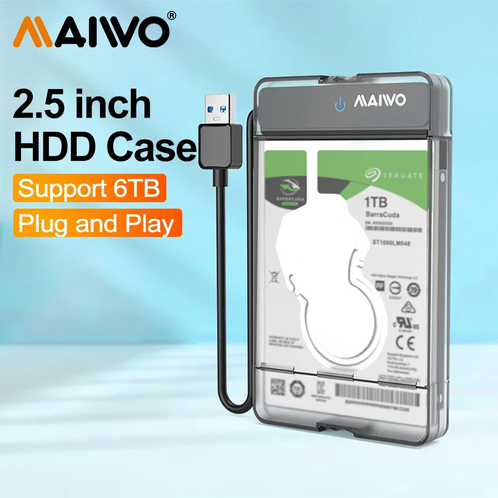 MAIWO 외장 하드 드라이브 인클로저, C타입 USB3.0, 2.5 인치, 5Gbps SATA HDD 및 SSD 하드 디스크 케이스, 도구 필요 없는 지지대 UASP카드지갑 외장하드케이스