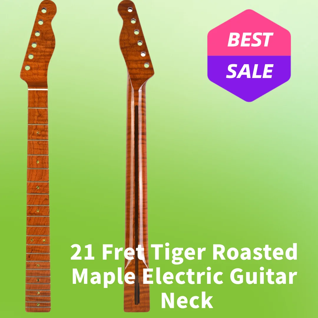 21 Fret Tiger Roasted Maple Electric Guitar Neck for TL Electric Guitars, High Quality Hand-Sanded, 9.5-Inch Radius