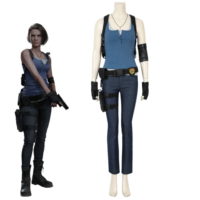 

Game Jill Valentine Cosplay RE 3 Costume Women's Top Pants Suit with Shoes Accessories Halloween Carnival Outfit