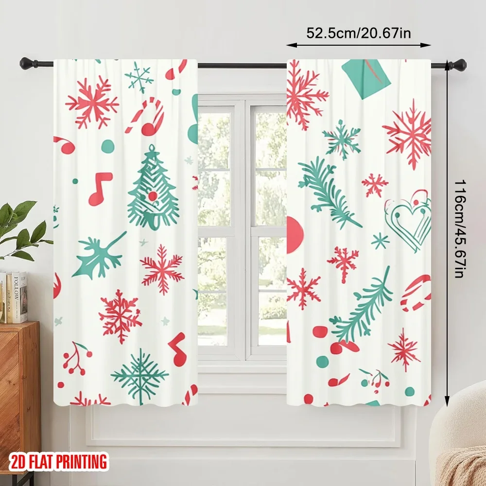 2pcs,2D plane printing Curtain Popular Christmas Bell Snowflake Holly Tree Polyester Easy Install (without rod) Holiday Ldeal