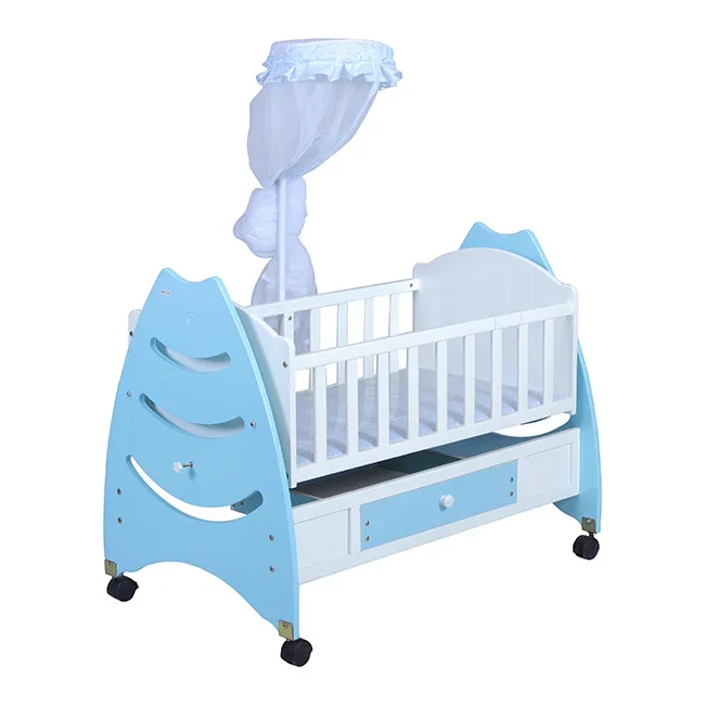 For  Multi Functional Baby Cot Bed Baby Crib with Removable Drawers with Mosquito Net  and Wheels Animal Design