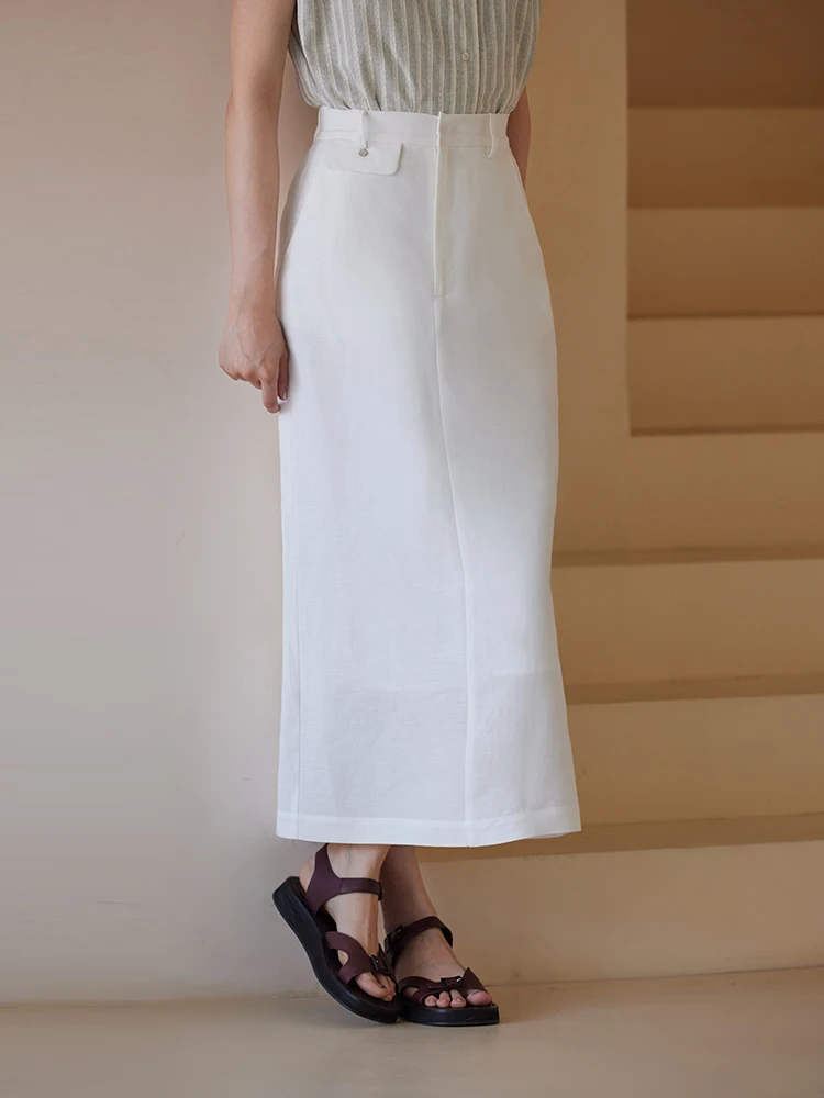 

Hacikis High Waist Straight Leg Linen Skirt for Women Commute Friendly Breathable Lightweight A-Line Midi Skirt