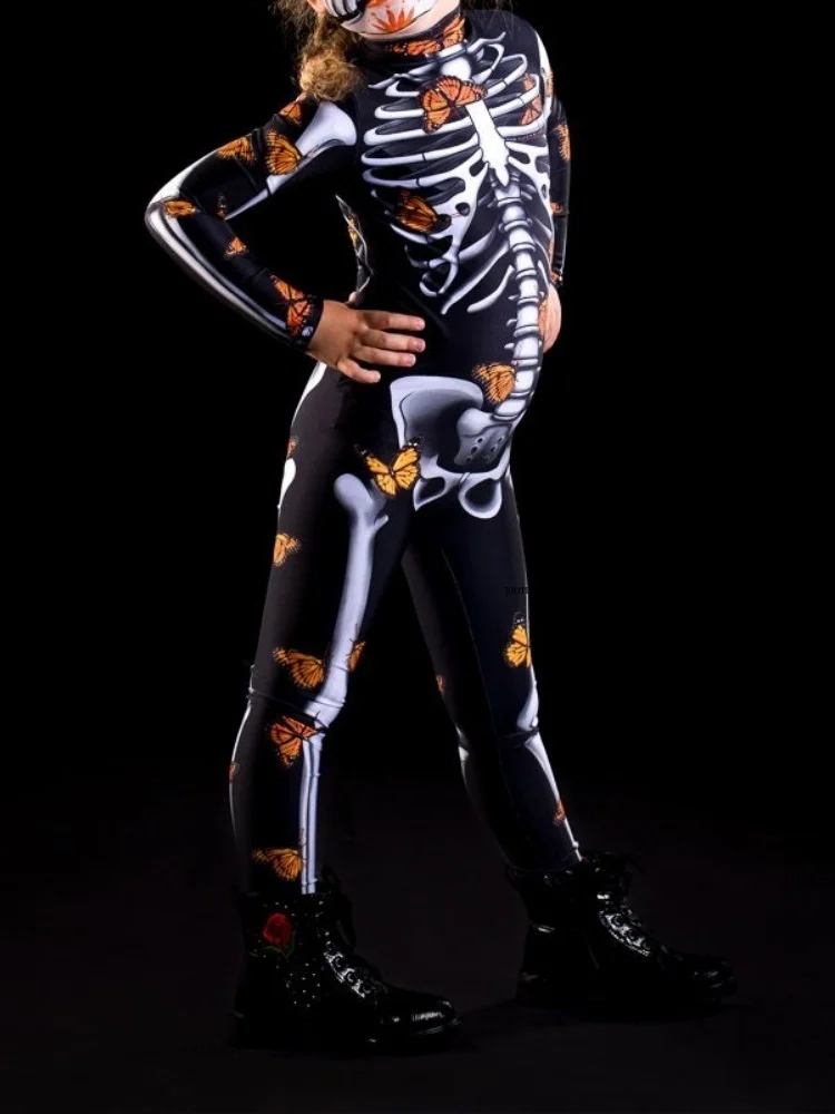 Halloween-Skelett-Horror-Geister-Kostüm für Kinder, Ganzkörperanzug für Karneval, Party, Bühnenaufführung, Rollenspiel, Feiertags-Zentai-Anzug – Detail 6