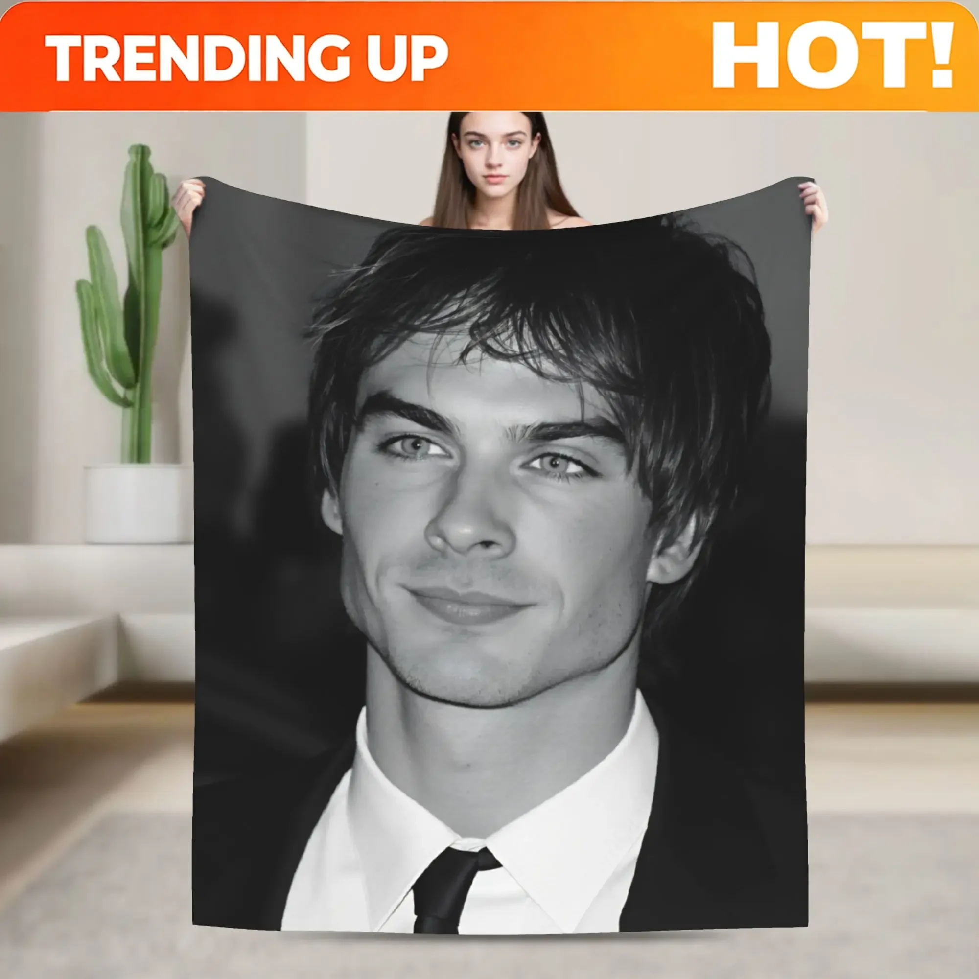 Custom Damon Salvatore Blankets Camping Flannel Throw Blanket For Outdoor Warm Soft Custom Quality Bedspread Gift