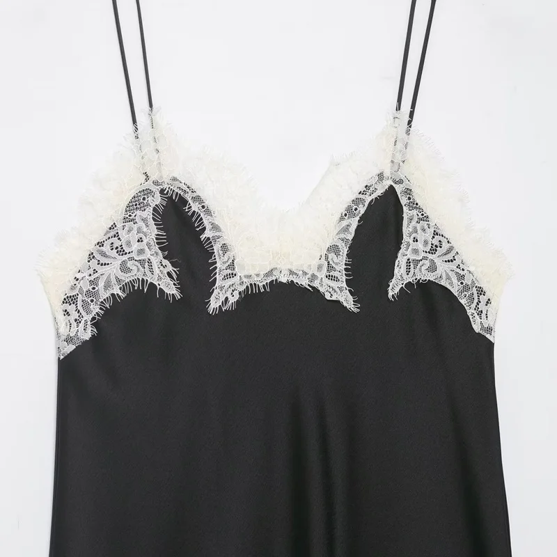 بلوزة نسائية تشبه الساتان من الدانتيل ذات كتلة الألوان، بلوزة مثيرة لخريف موضة 2025 #5