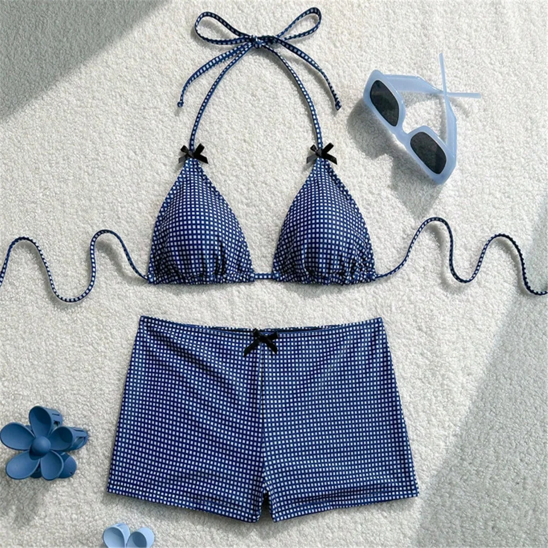 XS - L, karierte Shorts mit Träger, Bikini, Damen-Badebekleidung, zweiteiliges Bikini-Set, mit Schleife, gepolstert, Badeanzug, Badebekleidung, Modell V6848. – Detail 7