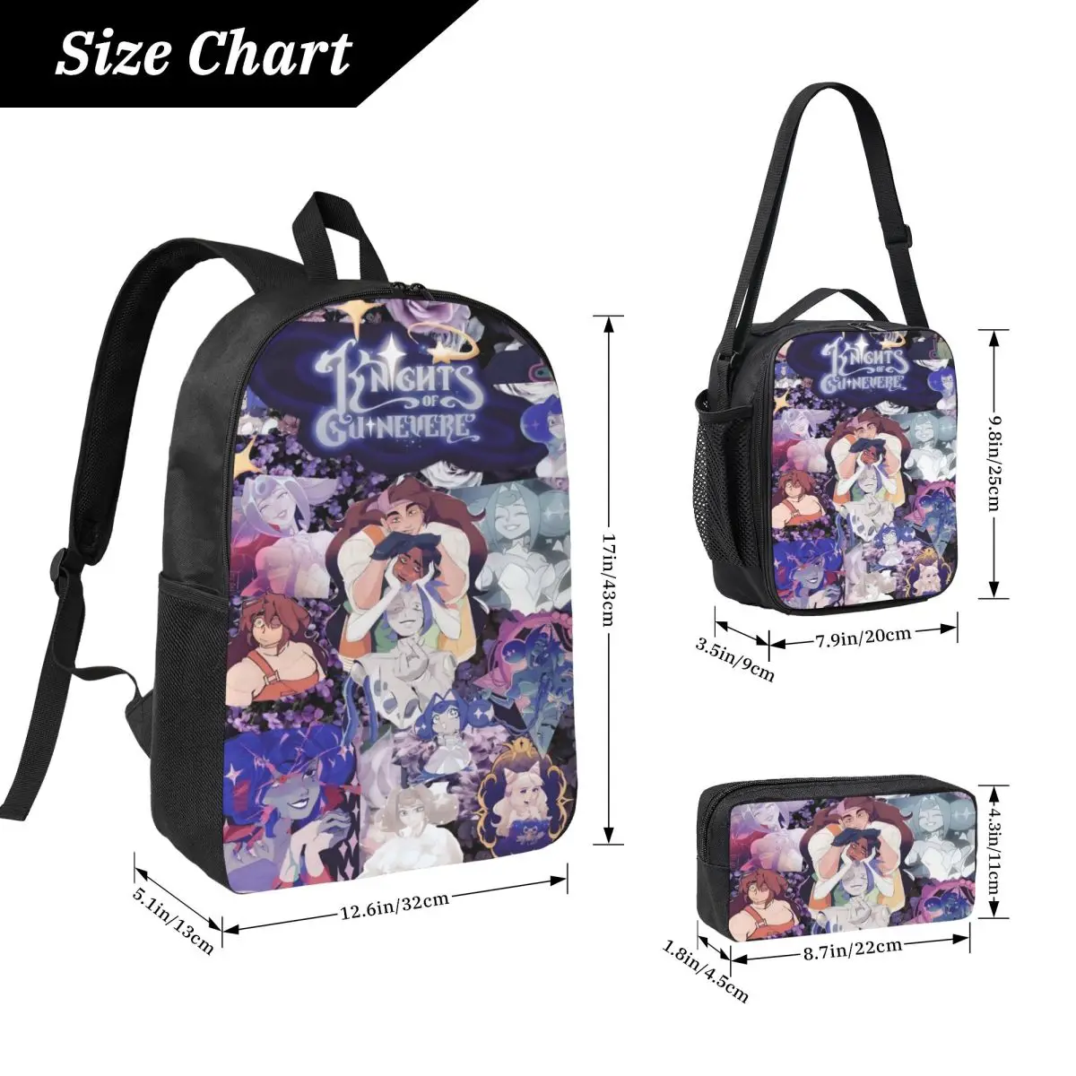 3Pcs K-Knights Of Guinevere Backpack Set for Girls Boys Pencil Boxes Bookbag Sets with Lunch Box For School Students Knapsack