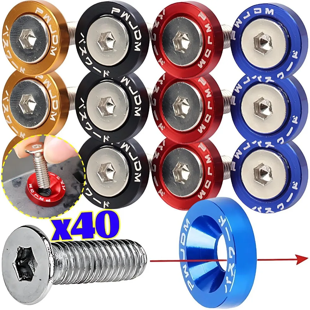 

Универсальный алюминиевый комплект для тюнинга моторного отсека: шайбы, винты M6, болты, гайки, для JDM автомобилей, бамперов, номерных знаков, капотов