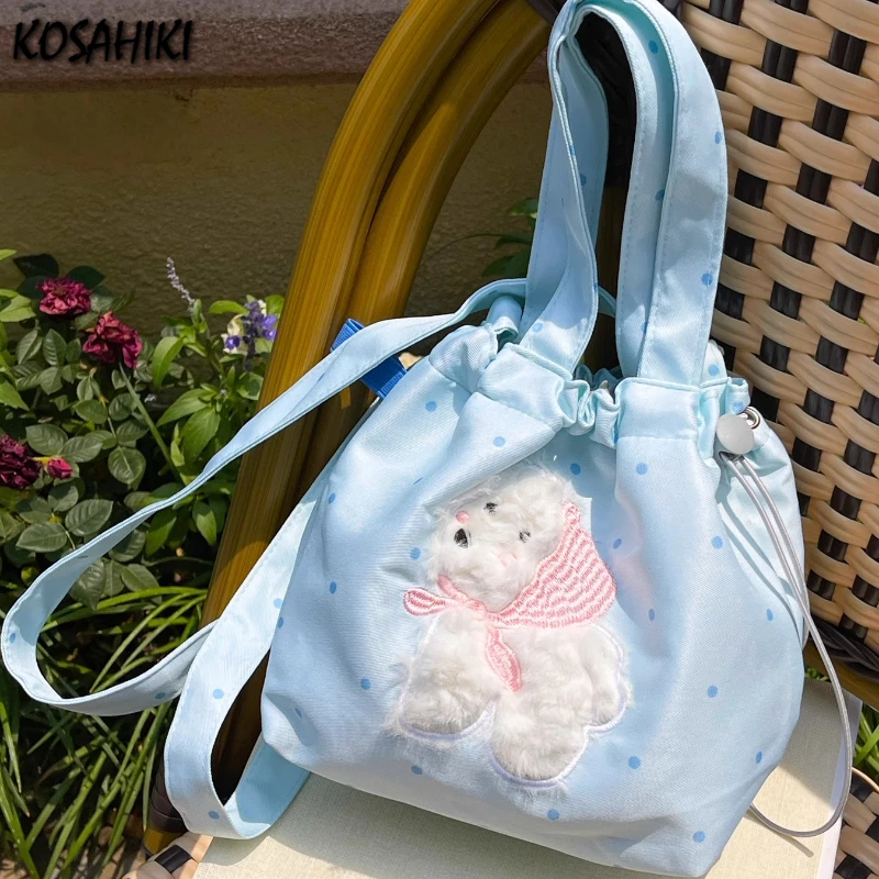 

Casual All Match Ins Shoulder Handbags Kawaii Cute Cartoon Flocking Dots Top-Handle Bags Women Sweet Y2k Aesthetic Mini Clutches
