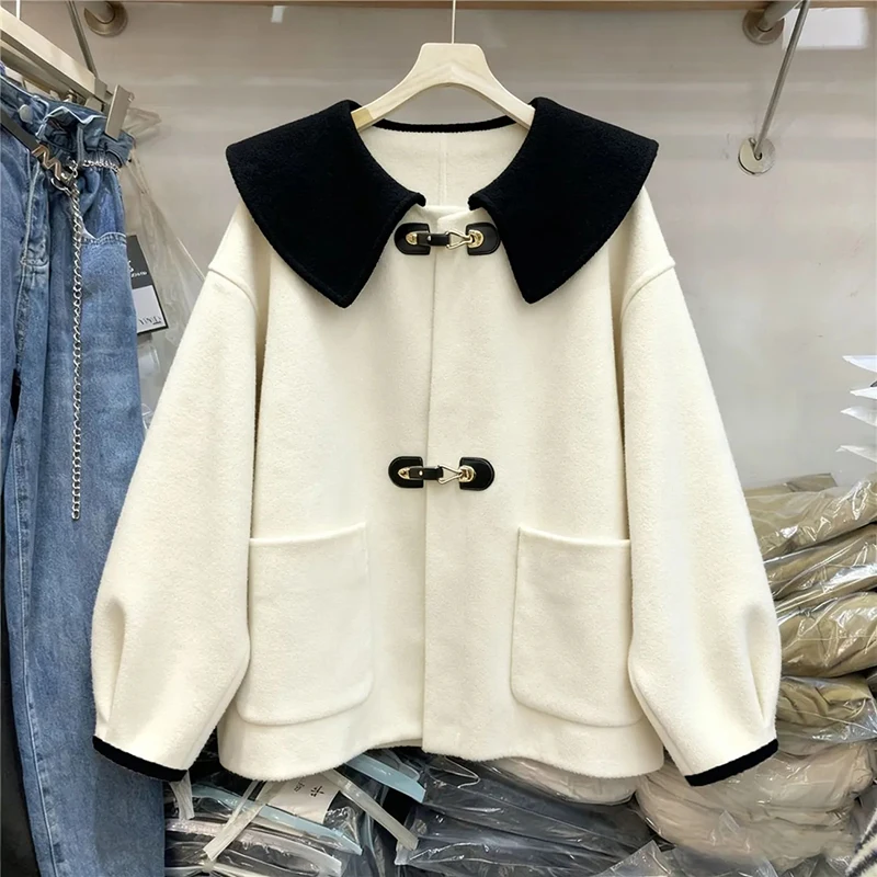 

Женские шикарные пальто на пуговицах с длинным рукавом и воротником Питера Пэна, офисная женская свободная верхняя одежда, элегантные мешковатые женские топы с карманами в консервативном стиле