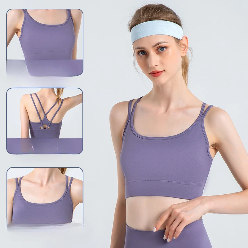 Cross-Body Back Fitness Outer Wear Shockproof Push-Up Bra New Female Nude Yoga Sports Bra for Women Ladies Casual Shirts Q568