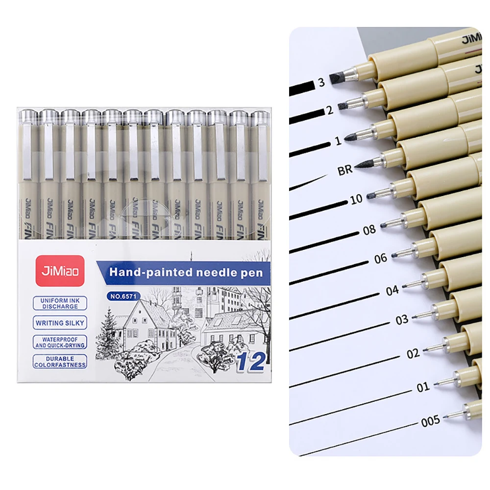 6/9/12Pc​​s Technical Pen Black Micro-Line Fineliner Pen Set  For Point Drawing Sketch Line Drawing​​ Artist Illustrating Manga