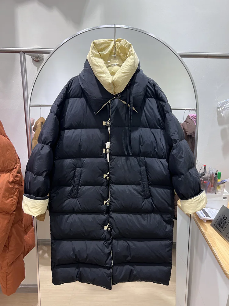 Versione coreana design alla moda versatile double-face piumino d'anatra bianca tendenza 2025 nuovo piumino di media lunghezza da donna