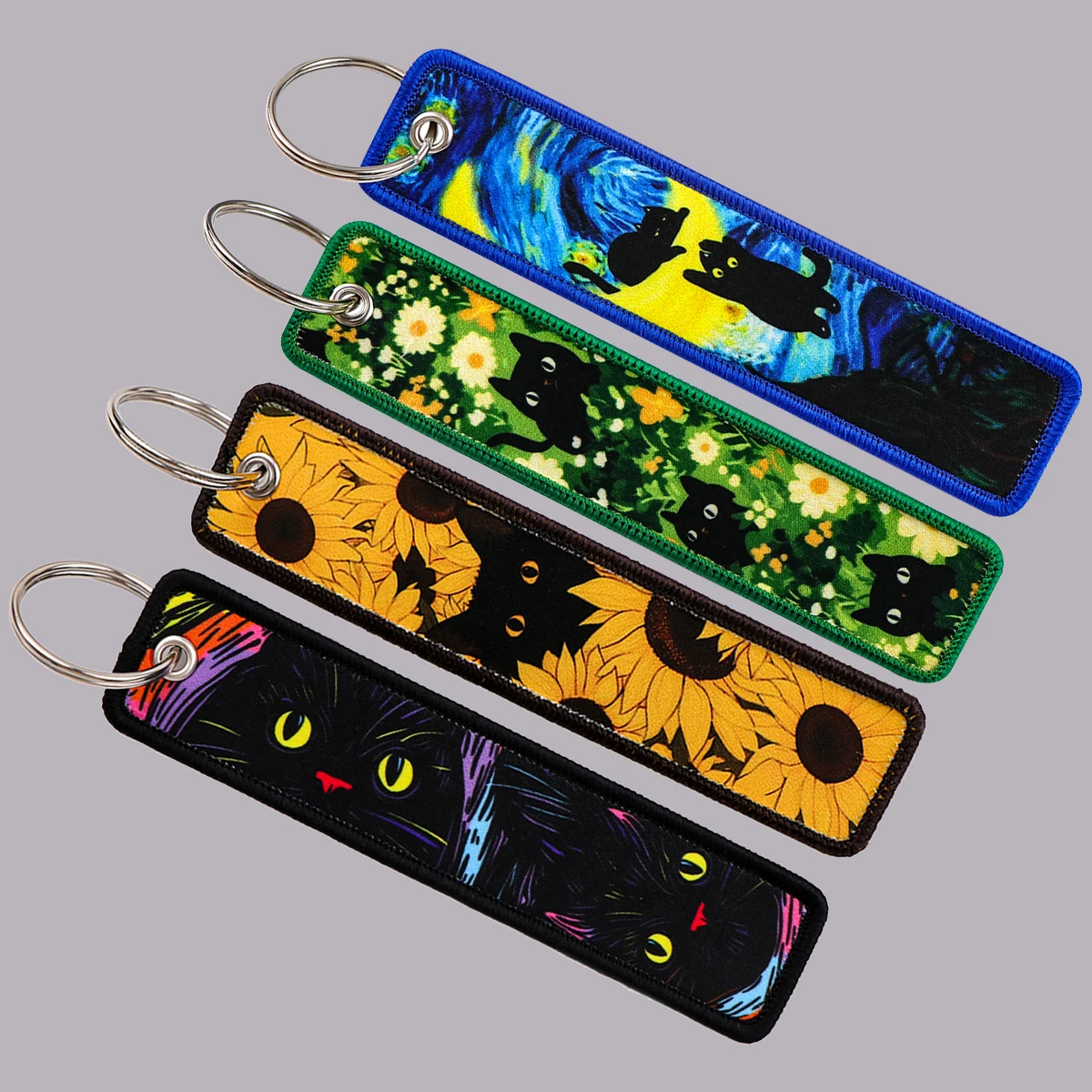 Nette schwarze Katze Stickerei Schlüsselanhänger Cartoon Tier Schlüsselanhänger Schlüsselanhänger für Motorräder Autos Schlüsselhalter Zubehör Schmuck Chaveiro