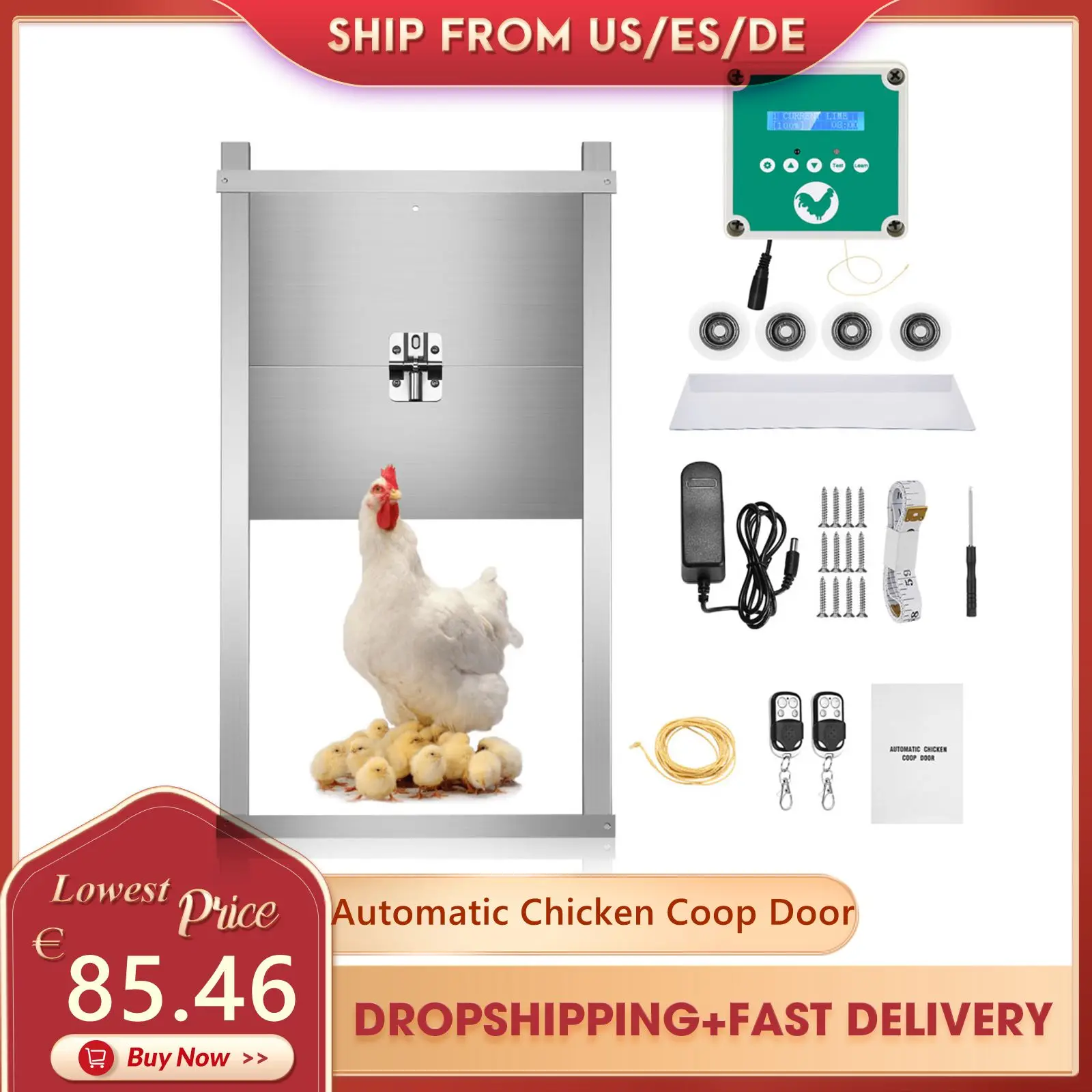 

Automatic Chicken Coop Door with Timer & Light Sensor LCD Screen Low Battery Alarm Function 4 Setting Modes 2 Remote Controls