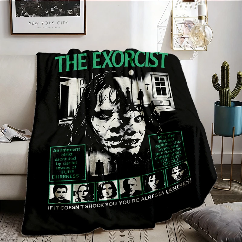 Exorcist 1973 Vintage Graphic Flannel Throw William Friedkin Horror Film Flannel Blanket Regan Demonic Fan Gift Retro 70